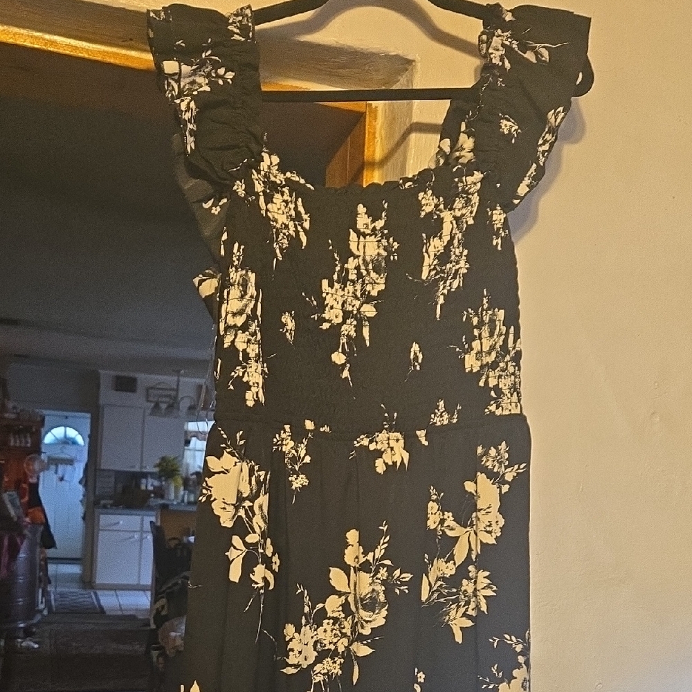 Floral Black and Cream Dress